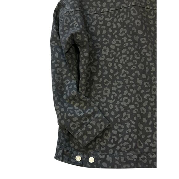Mud Pie Shaw Boyfriend Jean Jacket Cotton Denim Black Leopard Women’s Size Small - Picture 6 of 8